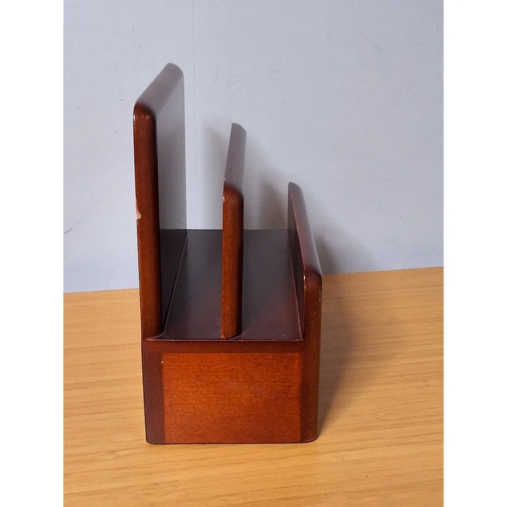 Vintage Eldon Cherry Wood 3 Tier Mail Organizer With Drawer For Office